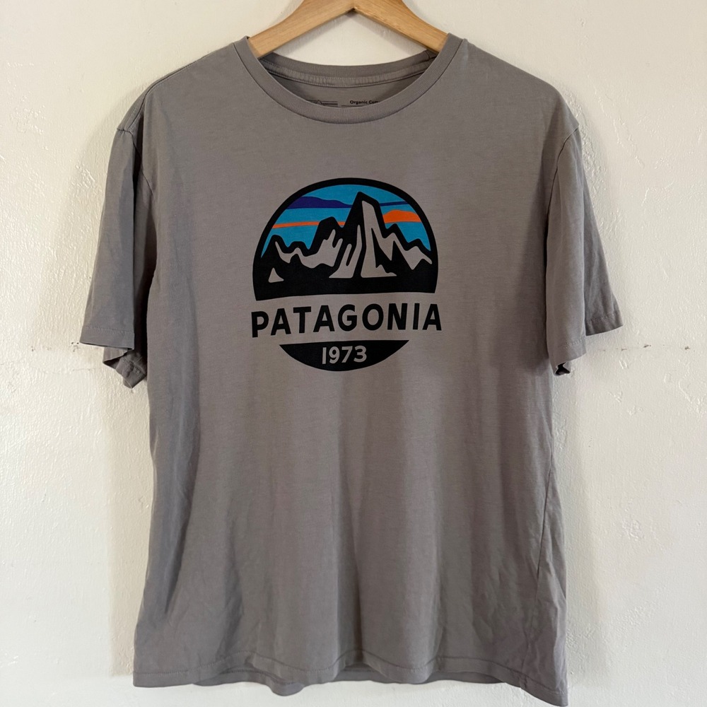 Patagonia Regular Fit T-Shirt Gray 1973 Mountain Logo Organic Cotton Adult Small